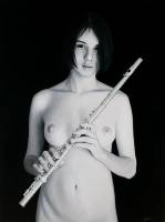 nude girl painting flute